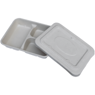 Set 50 caserole bio din carton, albe, cu 3 compartimente si capac separat